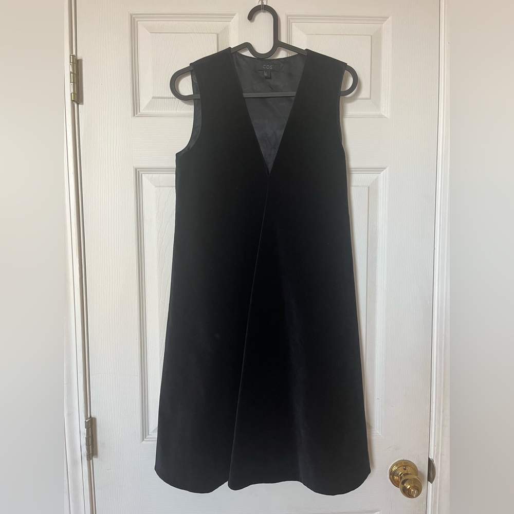 COS V-neck Velvet Dress Dark Navy
